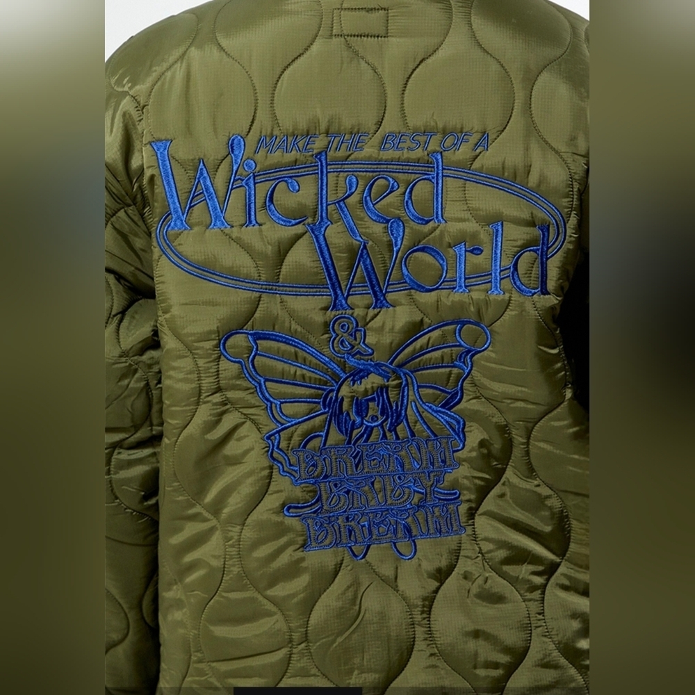BNWT Obey Wicked World Quilted Liner Jacket Green L Utility Streetwear Graphic - Picture 5 of 16